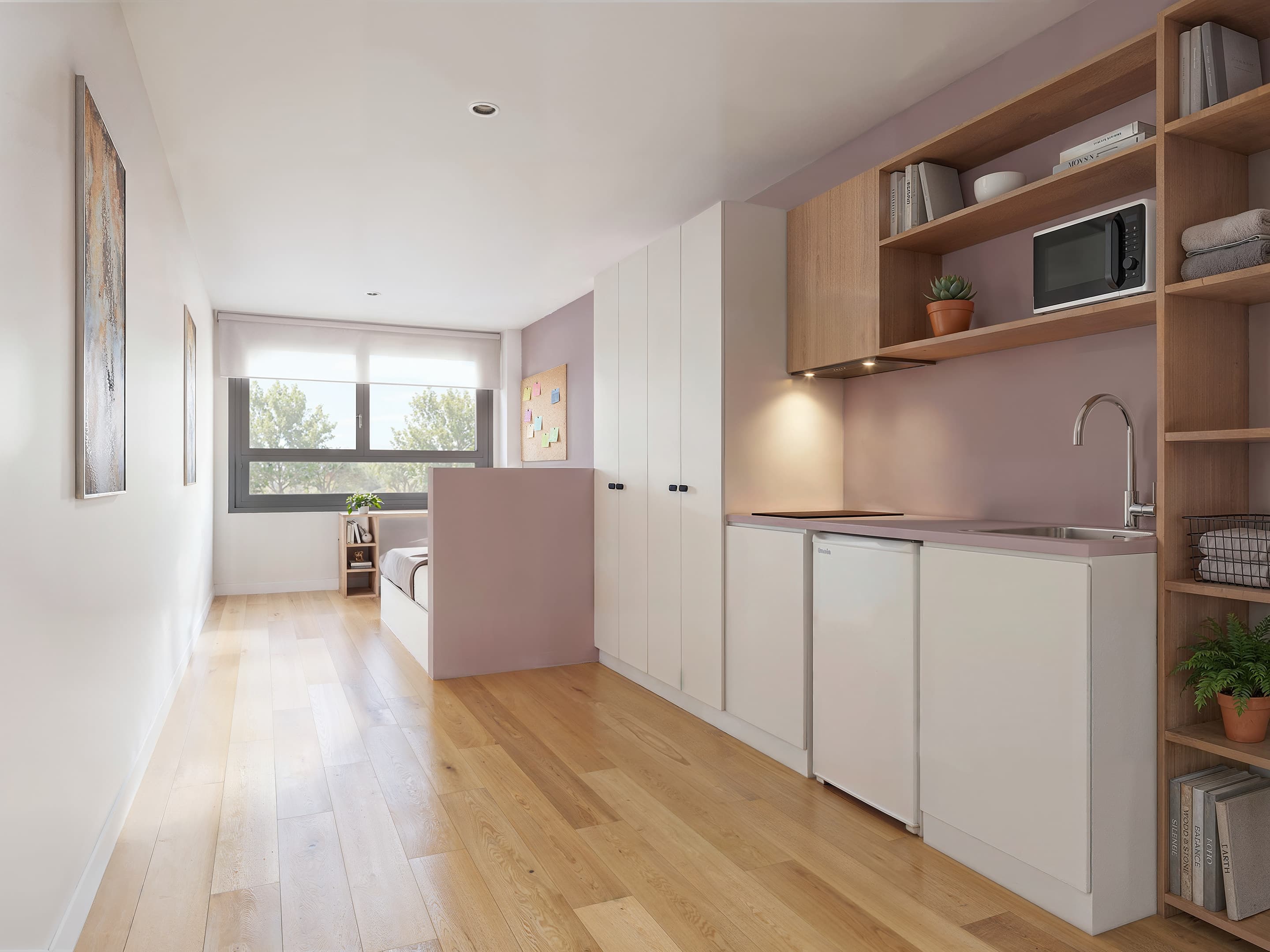Habitación con cocina de la residencia Camplus Perú Poblenou
