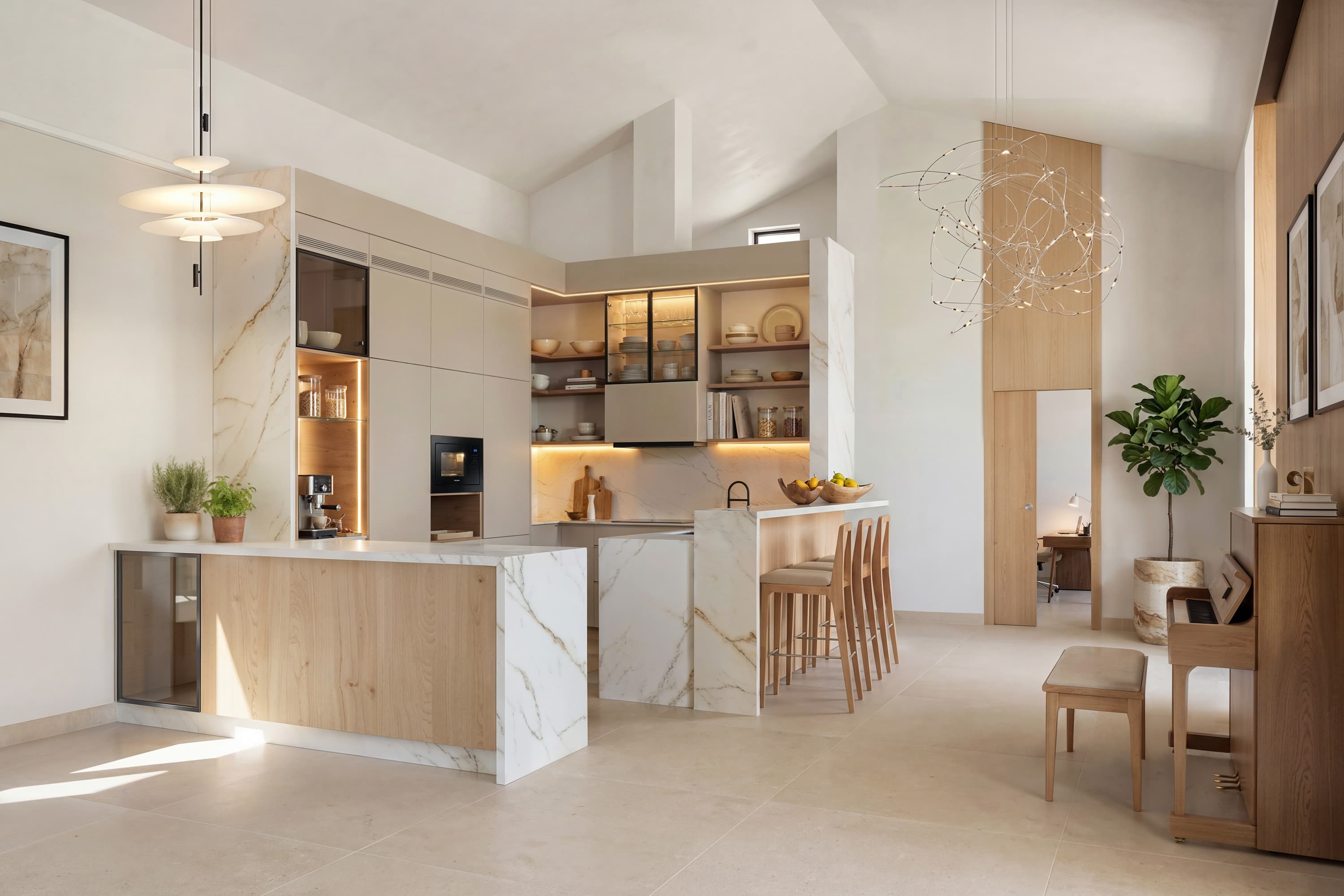 Visualización CGI de la cocina de Vivienda Almirez