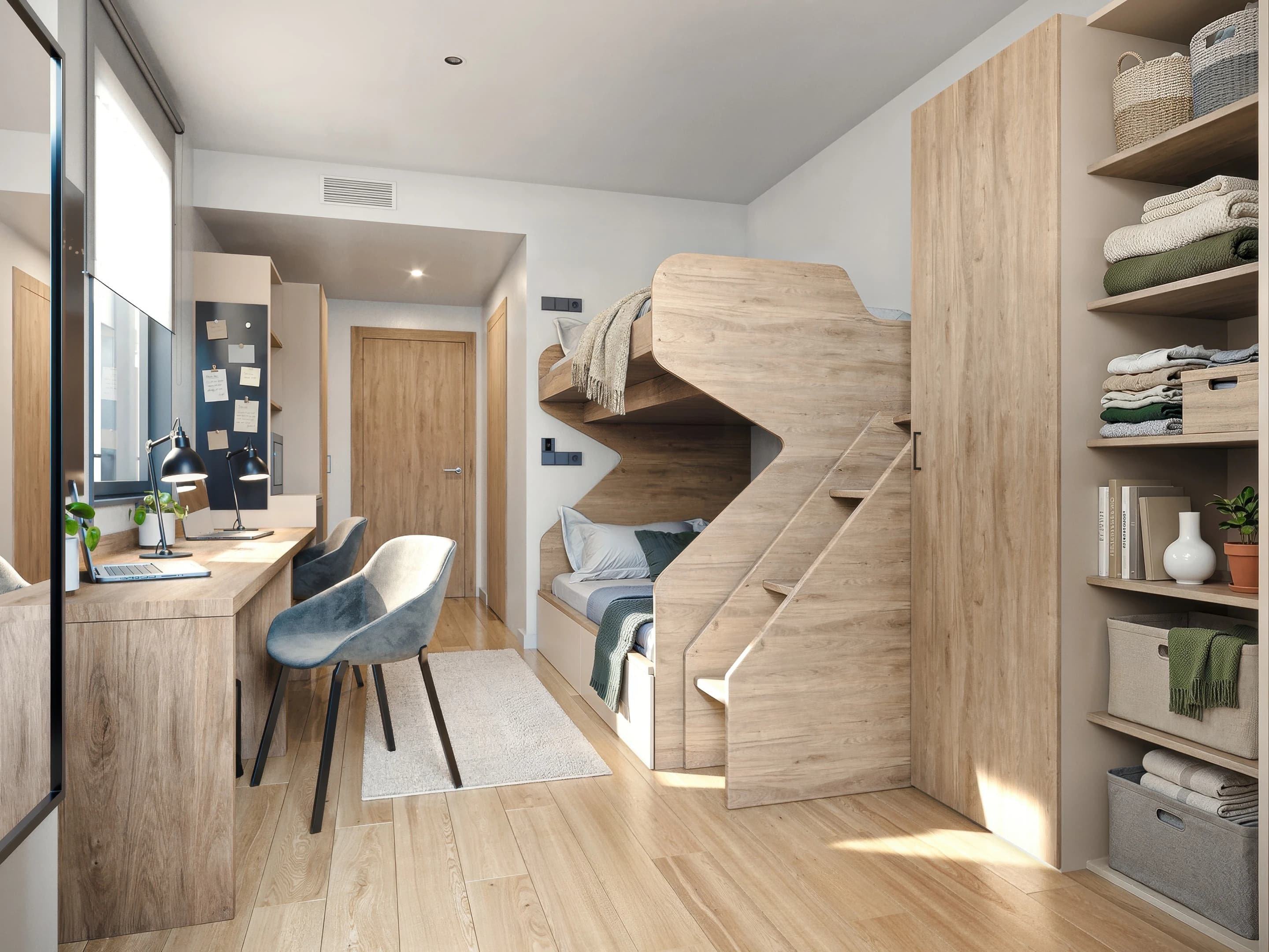 Visualización de habitación con litera · Residencia Camplus Perú Poblenou